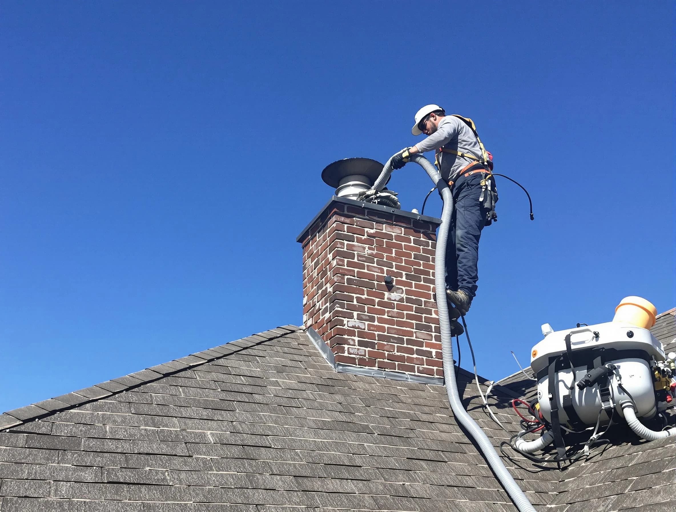 Dedicated Castle Pines Village Chimney Sweep team member cleaning a chimney in Castle Pines Village, CO