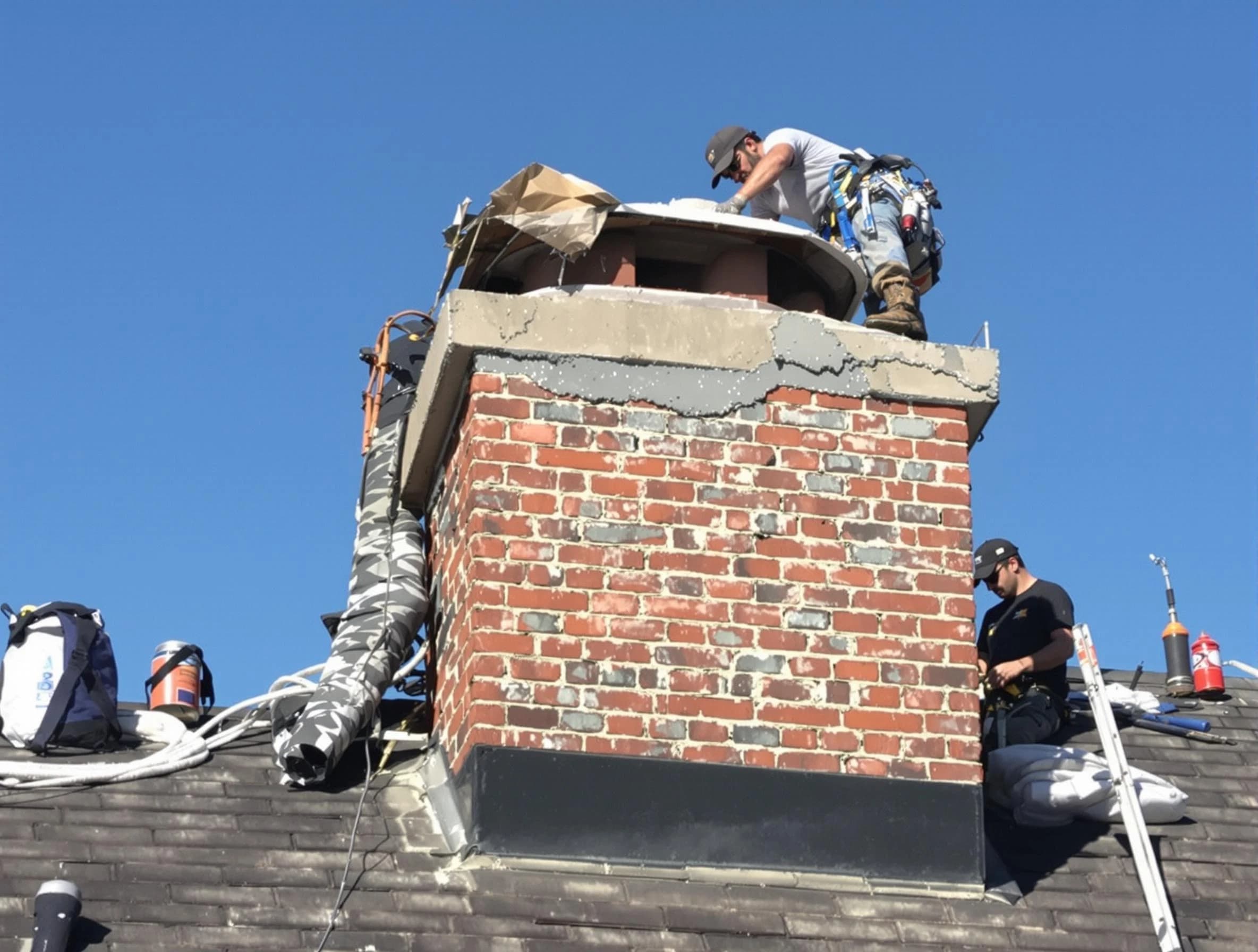 Castle Pines Village Chimney Sweep installing a custom chimney crown in Castle Pines Village, CO