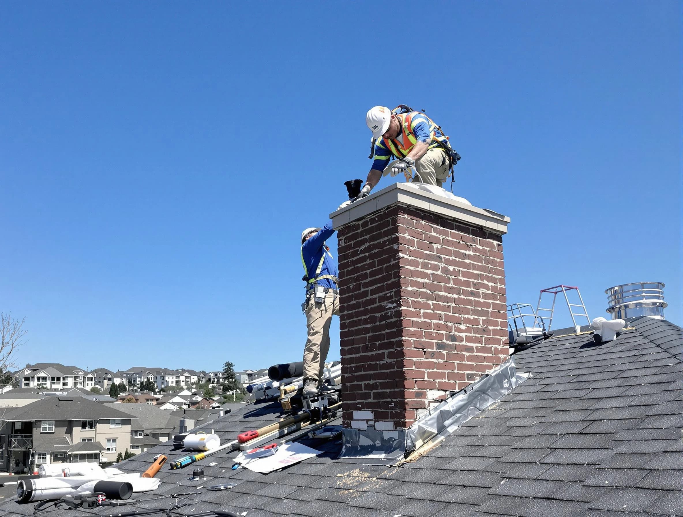 Castle Pines Village Chimney Sweep repairing a chimney crown in Castle Pines Village, CO