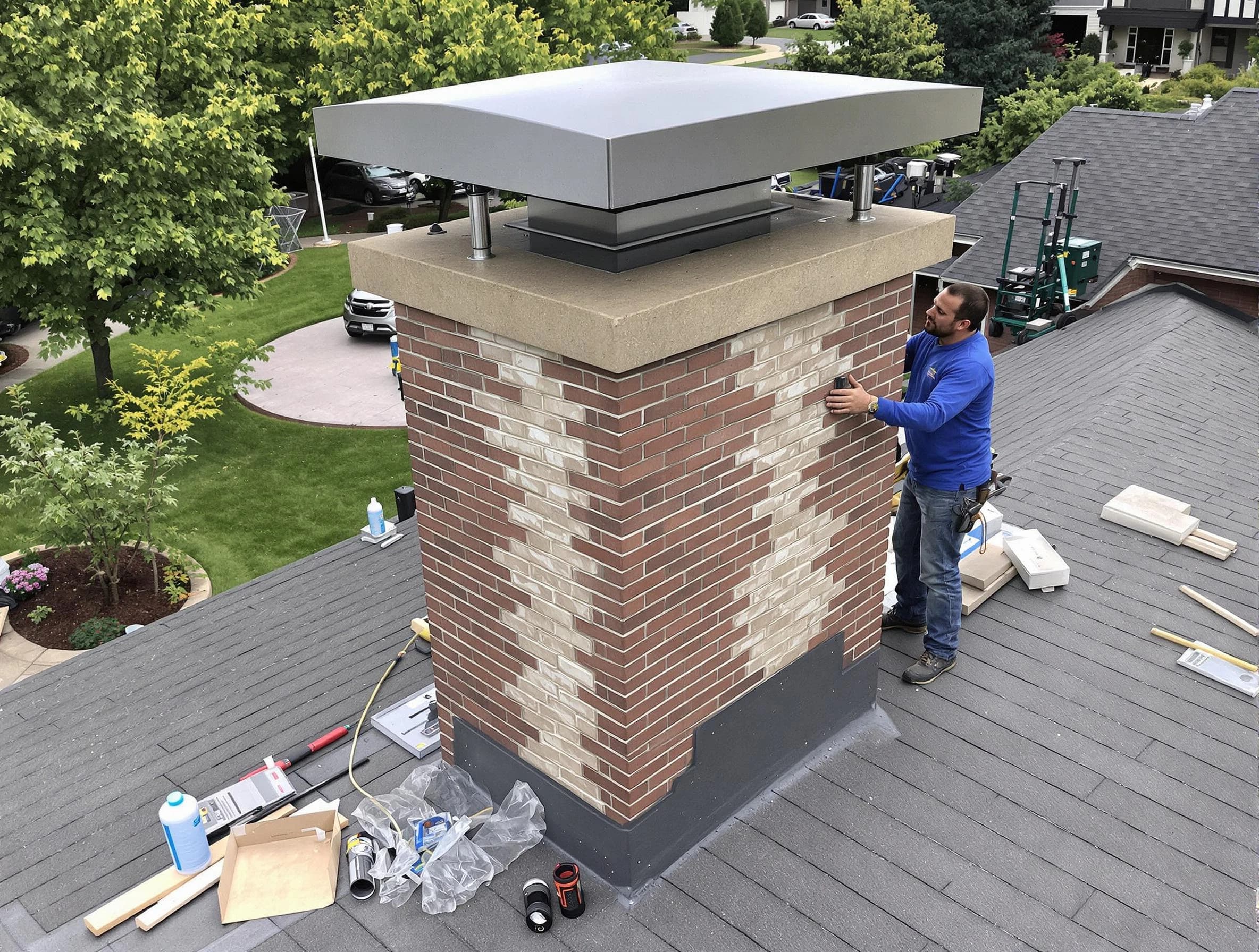 Castle Pines Village Chimney Sweep team working on a custom chimney remodel in Castle Pines Village, CO